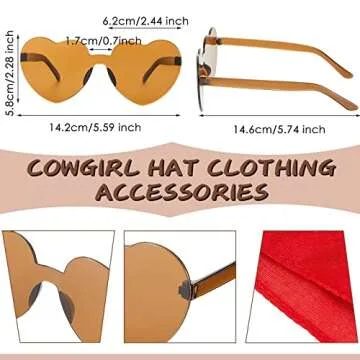 Geyoga 3 Pieces Cowgirl Hats Or Men Cowboy Hat with Bandana and Glasses for Christmas Gift Men Women