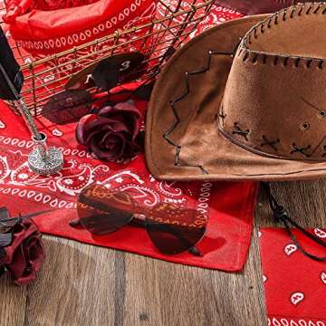 Geyoga 3 Pieces Cowgirl Hats Or Men Cowboy Hat with Bandana and Glasses for Christmas Gift Men Women