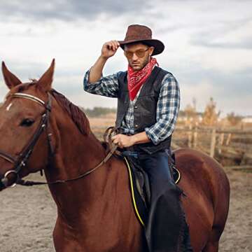 Geyoga 3 Pieces Cowgirl Hats Or Men Cowboy Hat with Bandana and Glasses for Christmas Gift Men Women