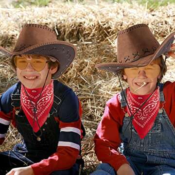 Geyoga 3 Pieces Cowgirl Hats Or Men Cowboy Hat with Bandana and Glasses for Christmas Gift Men Women