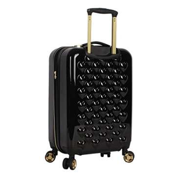 Betsey Johnson Designer 20 Inch Carry On - Expandable (ABS + PC) Hardside Luggage - Lightweight Durable Suitcase With 8-Rolling Spinner Wheels for Women (Heart to Heart Black)