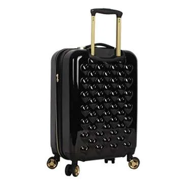 Betsey Johnson Designer 20 Inch Carry On - Expandable (ABS + PC) Hardside Luggage - Lightweight Durable Suitcase With 8-Rolling Spinner Wheels for Women (Heart to Heart Black)