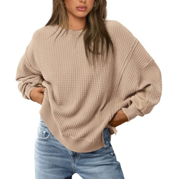 PRETTYGARDEN Women's Oversized Crewneck Sweatshirts Fall Fashion Casual Long Sleeve Pullover Waffle ...