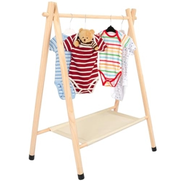 Queekay Wooden Baby Clothing Rack - Stylish Toddler Garment Organizer with Shelf