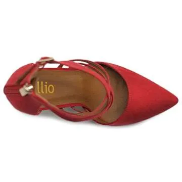 Ollio Women's Shoes Zip Up Pointed Toe Buckle Cross Ankle Straps Chunky Heel Pump H108 (6.5 B(M) US, Red)