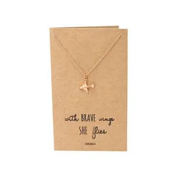 quan jewelry Airplane Pendant Necklace for Women, Comes with Inspirational Quote, Rose Gold Tone
