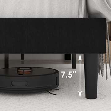 HITHOS Queen Size Bed Frame with Adjustable Tufted Headboard, Velvet Upholstered Platform Bed Frame with Gold Trim, Heavy Duty Mattress Foundation with Steel Frame, Easy-Assembly Slats (Black, Queen)