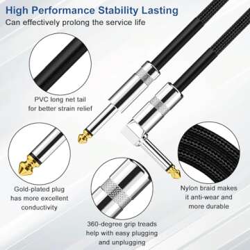 Aqdocvf Noiseless Guitar Cable 6.6ft for Musicians