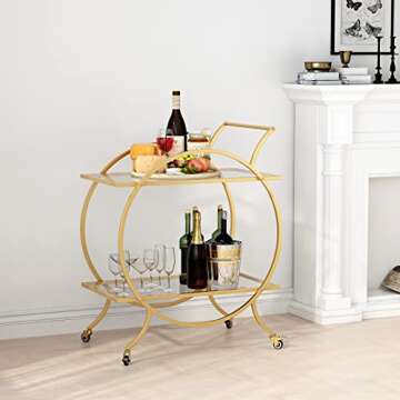 LORMITER Gold Bar Carts for The Home Bar Serving Cart, Rolling Bar Cart Gold with Lockable Caster Wh...