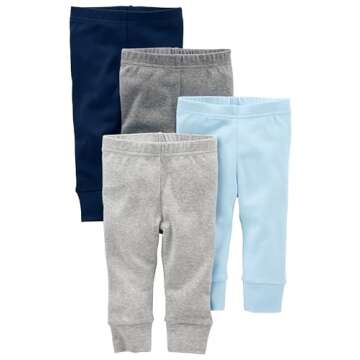 Simple Joys by Carter's Baby Cotton Pants, Pack of 4, Blue/Grey/White, 0-3 Months