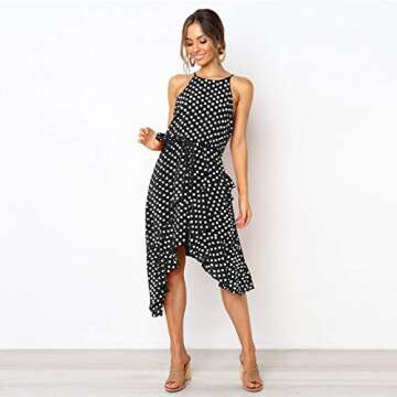 Padaleks Women's Summer Casual Polka Dot Sleeveless Dress Boho Beach Dresses for Wedding Guest Cocktail Party