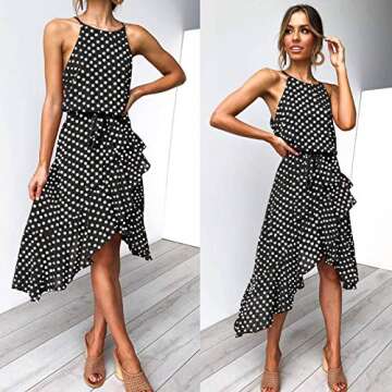 Padaleks Women's Summer Casual Polka Dot Sleeveless Dress Boho Beach Dresses for Wedding Guest Cocktail Party