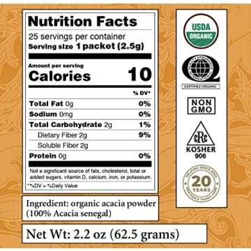 Heather's Tummy Fiber Organic Acacia Senegal Packets for IBS, 25 Count Travel Packs