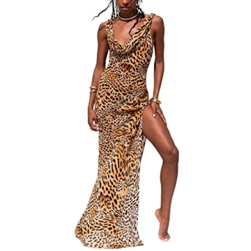 GOOCHEER Spaghetti Strap Maxi Dresses for Women Sexy See Through Long Dress Backless Sheer Mesh Cove...