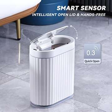 ELPHECO Bathroom Motion Sensor Trash can 8 Litre Automatic Garbage Can, 2 Gallon Slim Plastic Smart Trash Can with Lid, Waterproof Intelligent Trash Bin for Bedroom, Bathroom, Kitchen, Office