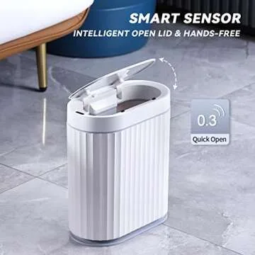 ELPHECO Bathroom Motion Sensor Trash can 8 Litre Automatic Garbage Can, 2 Gallon Slim Plastic Smart Trash Can with Lid, Waterproof Intelligent Trash Bin for Bedroom, Bathroom, Kitchen, Office