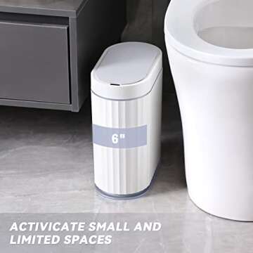 ELPHECO Bathroom Motion Sensor Trash can 8 Litre Automatic Garbage Can, 2 Gallon Slim Plastic Smart Trash Can with Lid, Waterproof Intelligent Trash Bin for Bedroom, Bathroom, Kitchen, Office