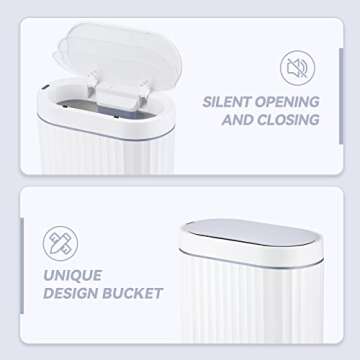 ELPHECO Bathroom Motion Sensor Trash can 8 Litre Automatic Garbage Can, 2 Gallon Slim Plastic Smart Trash Can with Lid, Waterproof Intelligent Trash Bin for Bedroom, Bathroom, Kitchen, Office