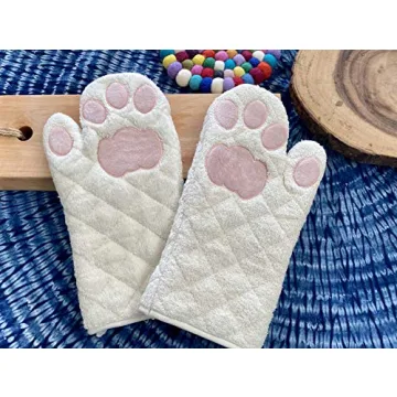 Cat Paws Oven Mitts - White & Pink, 100% Cotton, Heat Resistant