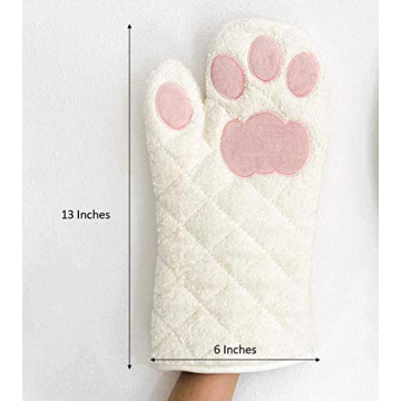 Cat Paws Oven Mitts - White & Pink, 100% Cotton, Heat Resistant