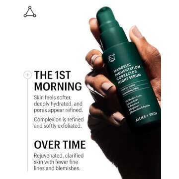 Allies of Skin Mandelic Pigmentation Corrector Night Serum: Mandelic, Lactic & Salicylic Acid, Hyaluronic Acid, Niacinamide, Bakuchiol, Rosehip & Tamanu Oils. Exfoliate & Target Uneven Skin Tone 1 oz