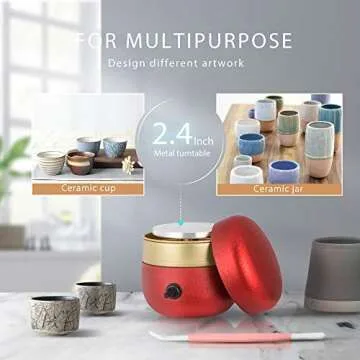 VIVOHOME 2000 RPM 2.4 Inch Speed Adjustable Mini Pottery Wheel Electric DIY Clay Tool for Ceramic Work Art Craft Red