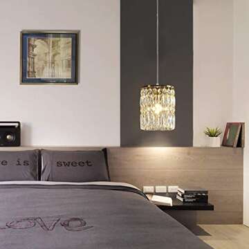 KJLARS Crystal Chandelier Raindrop Modern Island Pendant Lights Gold Linear Hanging Ceiling Lamp Fixture for Kitchen Island Hallway Dining Room Bedroom Living Room (2-Pack)