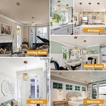 KJLARS Crystal Chandelier Raindrop Modern Island Pendant Lights Gold Linear Hanging Ceiling Lamp Fixture for Kitchen Island Hallway Dining Room Bedroom Living Room (2-Pack)