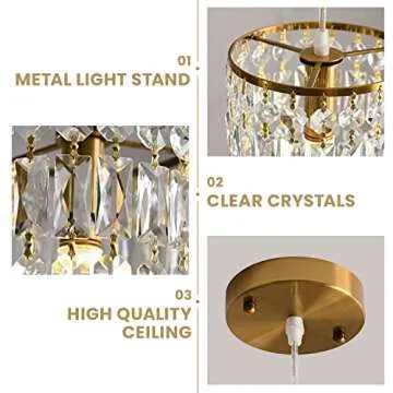 KJLARS Crystal Chandelier Raindrop Modern Island Pendant Lights Gold Linear Hanging Ceiling Lamp Fixture for Kitchen Island Hallway Dining Room Bedroom Living Room (2-Pack)