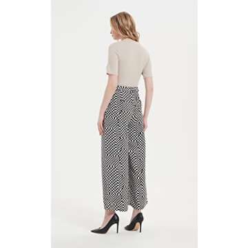 Tronjori Women High Waist Casual Wide Leg Long Palazzo Pants Trousers Regular Size(S,White Check)