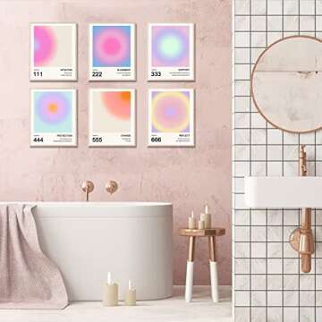 Aura Angel Numbers Poster, Colorful Gradient Posters for Room Aesthetic, Minimalist Inspirational Quotes Canvas Wall Art Paintings, Abstract Y2k Style Bedroom Wall Art for Girl's Room, Dorm