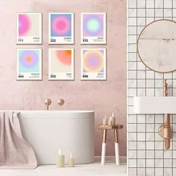 Aura Angel Numbers Poster, Colorful Gradient Posters for Room Aesthetic, Minimalist Inspirational Quotes Canvas Wall Art Paintings, Abstract Y2k Style Bedroom Wall Art for Girl's Room, Dorm
