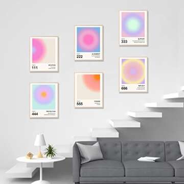Aura Angel Numbers Poster, Colorful Gradient Posters for Room Aesthetic, Minimalist Inspirational Quotes Canvas Wall Art Paintings, Abstract Y2k Style Bedroom Wall Art for Girl's Room, Dorm