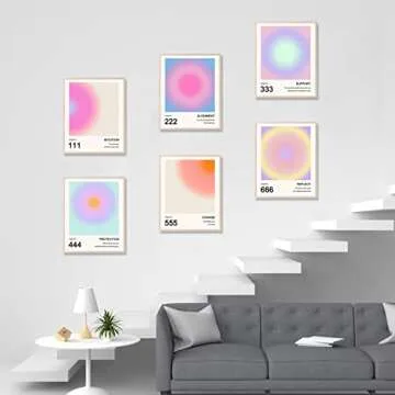 Aura Angel Numbers Poster, Colorful Gradient Posters for Room Aesthetic, Minimalist Inspirational Quotes Canvas Wall Art Paintings, Abstract Y2k Style Bedroom Wall Art for Girl's Room, Dorm