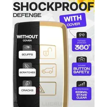 for Range Rover Key Fob Cover and Leather Keychain, TPU Key Case for Jaguar XE XJ XF for Land Rover Sport, Velar, Evoque, Defender, Discovery Keyfob Cover for KOBJXF18A - White and Gold