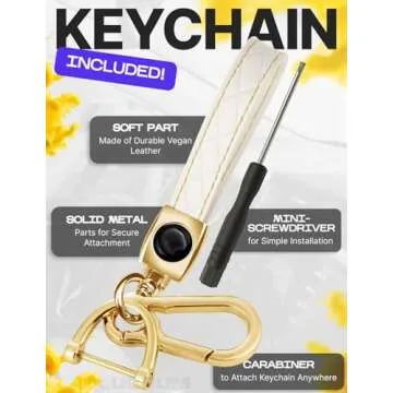 for Range Rover Key Fob Cover and Leather Keychain, TPU Key Case for Jaguar XE XJ XF for Land Rover Sport, Velar, Evoque, Defender, Discovery Keyfob Cover for KOBJXF18A - White and Gold