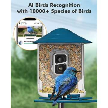 Dzees Smart Bird Feeder with Camera, Wildlife Feeder Camera Wireless Outdoor, AI Identify Bird Species, Auto Capture Videos, 1080P HD Video Birdhouse with Solar Powered, Ideal Gift for Parents