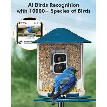 Dzees Smart Bird Feeder with Camera, Wildlife Feeder Camera Wireless Outdoor, AI Identify Bird Species, Auto Capture Videos, 1080P HD Video Birdhouse with Solar Powered, Ideal Gift for Parents