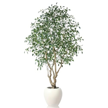 SOGUYI Ficus Tree Artificial Indoor, 8 Feet Tall Faux Ficus Tree with Round Artisan Planter, Premium...