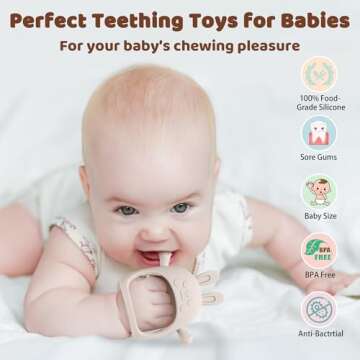 Easter Bunny Teething Toys for Babies 0-6 Months,Bunny Teether,Food-Grade Silicone Teething Mitten f...