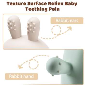 Easter Bunny Teething Toys for Babies 0-6 Months,Bunny Teether,Food-Grade Silicone Teething Mitten for Babies,BPA Free