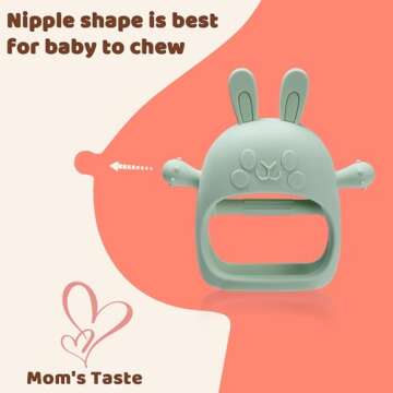 Easter Bunny Teething Toys for Babies 0-6 Months,Bunny Teether,Food-Grade Silicone Teething Mitten for Babies,BPA Free