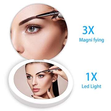 QearFun Luxurious Rhinestone LED Lighted Compact Mirror - Bling Travel Makeup Essentials