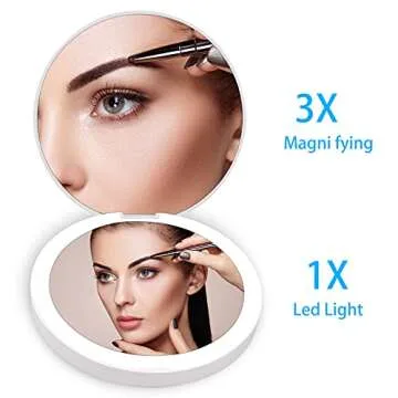 QearFun Luxurious Rhinestone LED Lighted Compact Mirror - Bling Travel Makeup Essentials