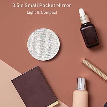 QearFun Rhinestone LED Lighted Compact Mirror for Women