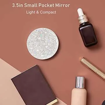QearFun Rhinestone LED Lighted Compact Mirror for Women