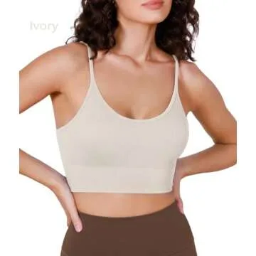 ODODOS 3-Pack Seamless Sports Bra for Women Ribbed Camisoles Non Padding Yoga Bra Crop Tank Tops, Iv...