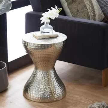 Deco 79 Metal Side End Accent Table - Unique Hammered Hourglass Design