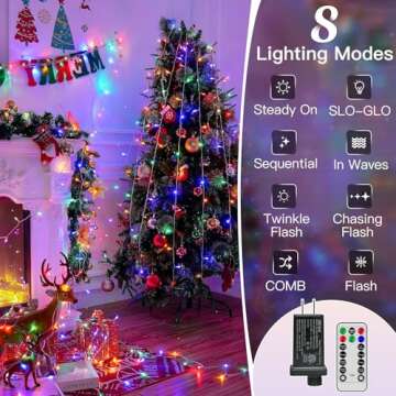 shineshine 197FT 600LED Christmas Lights Outdoor, Waterproof 8 Lighting Modes String Lights with Rem...