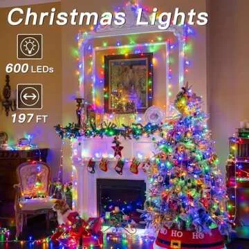 shineshine 197FT 600LED Christmas Lights Outdoor, Waterproof 8 Lighting Modes String Lights with Remote and Timer, Xmas Lights for Indoor Outside Bedroom House (Multicolor), HG-29V602C